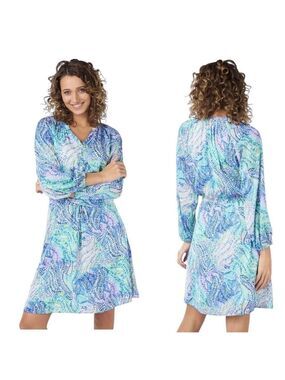 Esqualo Dress Blue Women’s 6 Raglan Sleeve Lightweight Flowy Coastal Midi